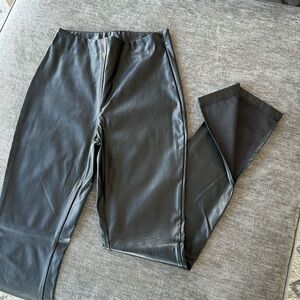 Black faux leather slit leg pant